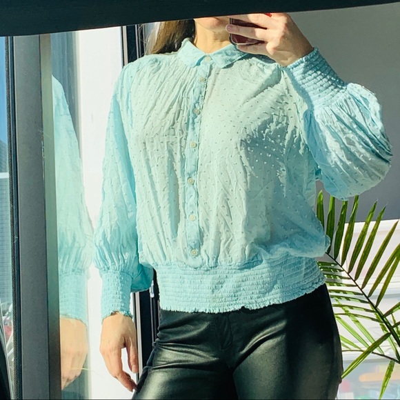 Anthro Maeve Puff Dramatic Sleeves Sky Blue Blouse - Picture 16 of 16